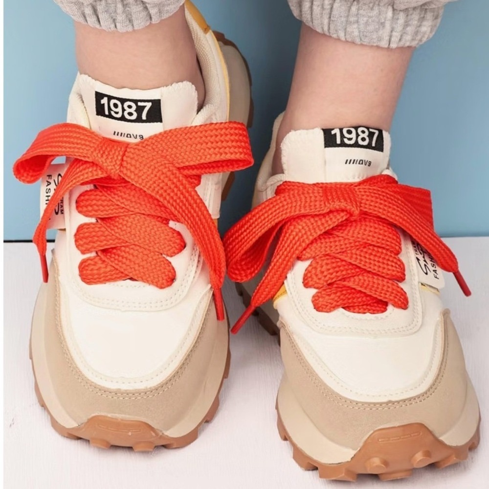 Fat Shoe Laces 2 Pair Orange 3/4" Wide Thick Flat Sneaker Shoelaces